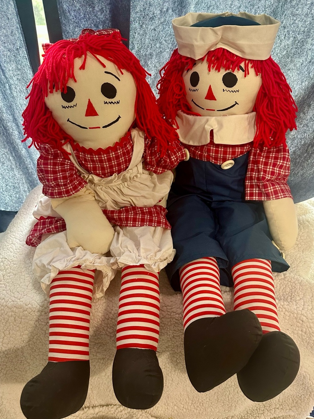 Handmade Red-Haired Raggedy Ann and Andy Doll Pair Large 36โ painted face